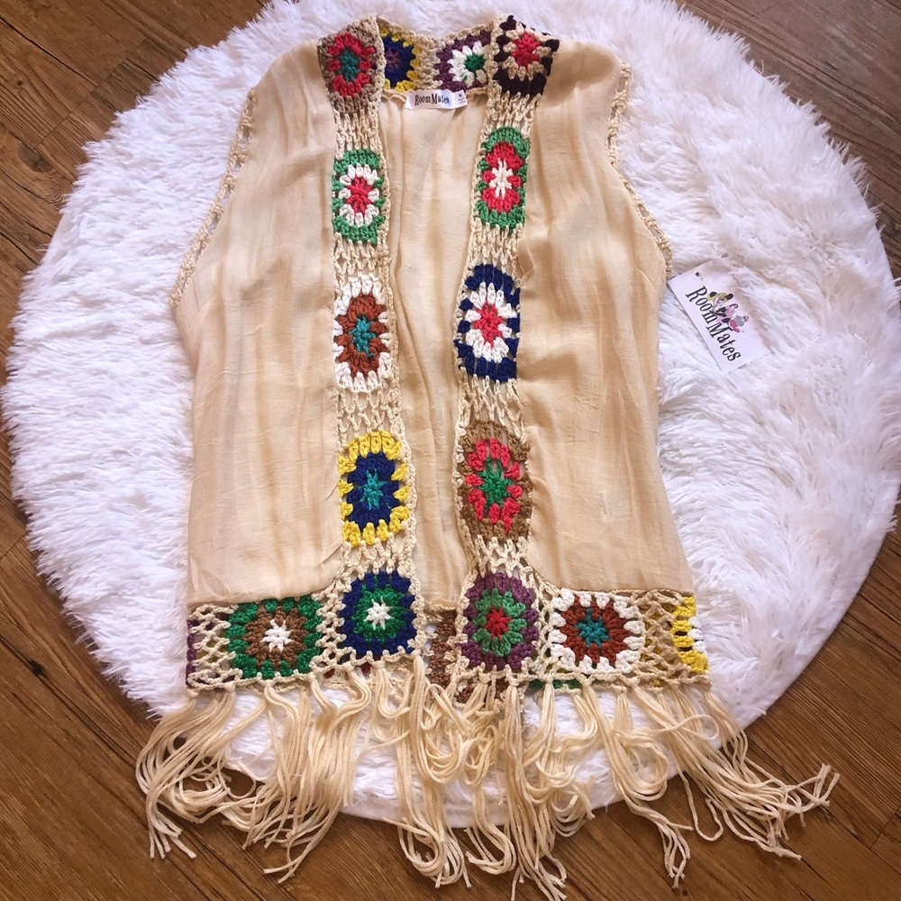 Roommates Crochet Vest with Fringe